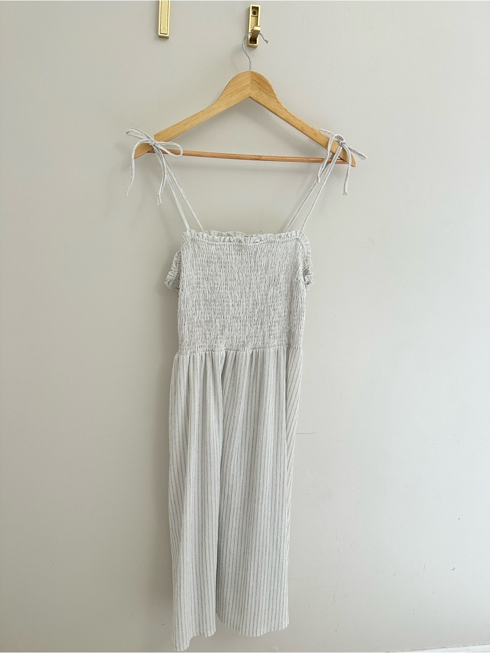 H&M Smocked Tie-Strap Maxi Dress in Light Gray